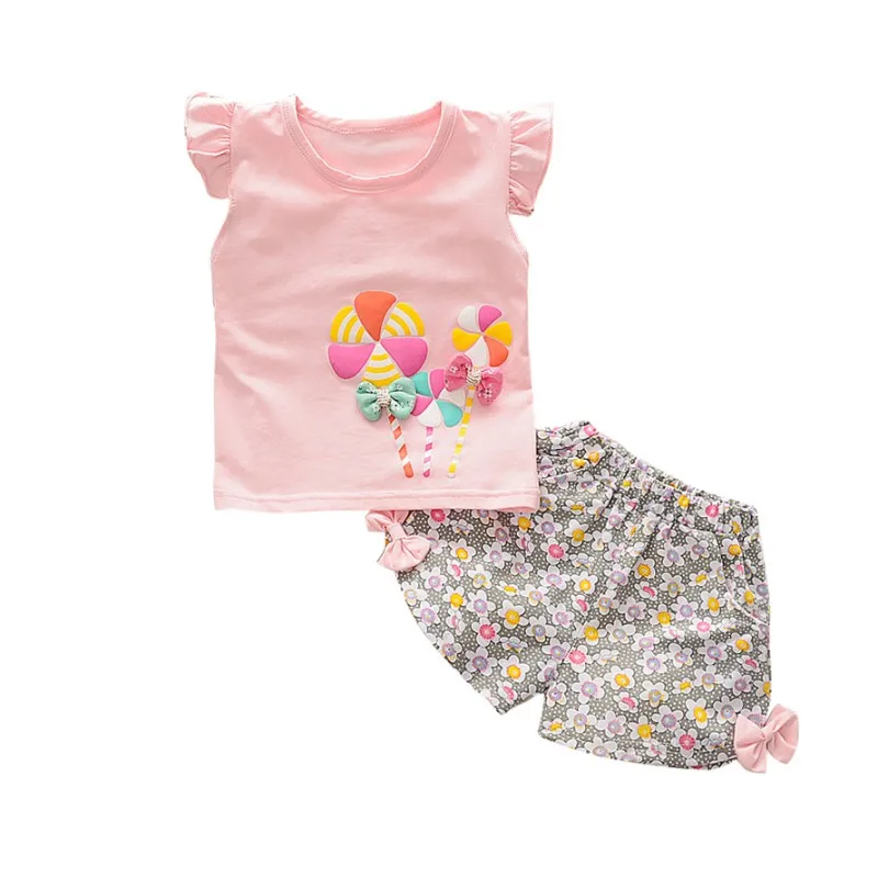 

Newborn Baby Girl Clothes Set Cartoon Print T-shirt Floral Bow Shorts Baby Clothes Set Fashion Girl Clothes 2018