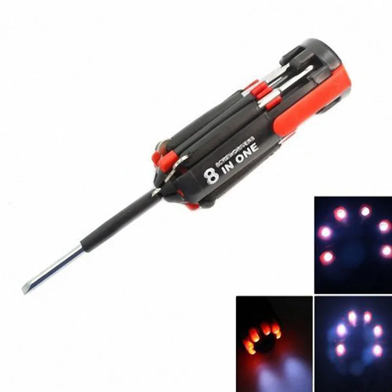 

Newest useful 8 in 1 Multi Portable Screwdriver with 6 LED Torch Tools Light Up Flashlight tool Set