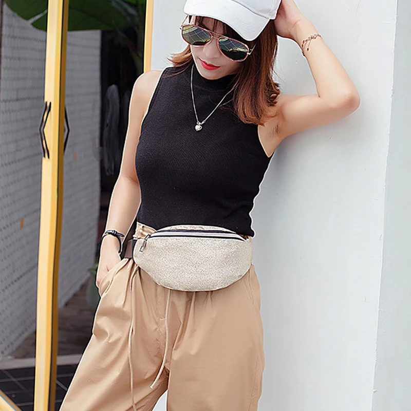 BONAMIE الفاخرة بلينغ الترتر الخصر لسيدة الأزياء فاني الذهب الخصر حزمة الإناث حزام حقائب الكتف Crossbody حقيبة صدر للرجال