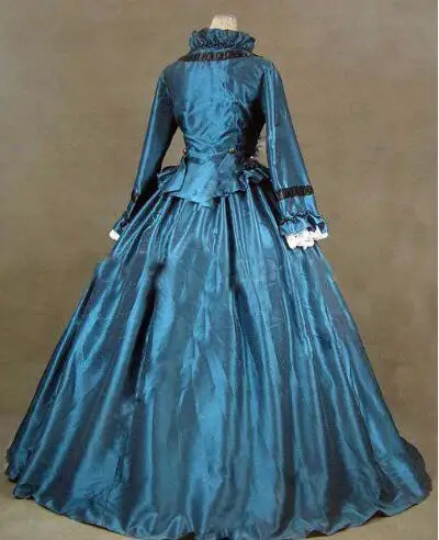 Костюм винтажное готическое викторианское платье винтажное синее платье в пол с длинным рукавом