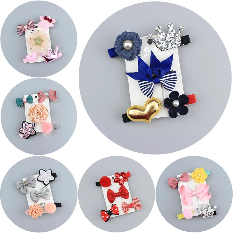 

5PCS/Set Hairpin Dot Ball Crystal Pearl Flower Cartoon Hair Clips Heart Bowknot Party Crown Children Kids Girls Hair Accessories
