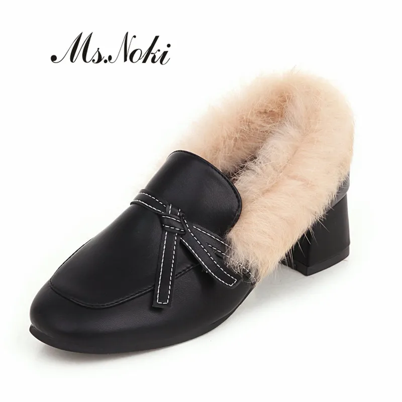 

Fashion warm hairy solid women pumps butterfly knot short plush ladies shoes wedges platforms slip on girls casual shoes sexy