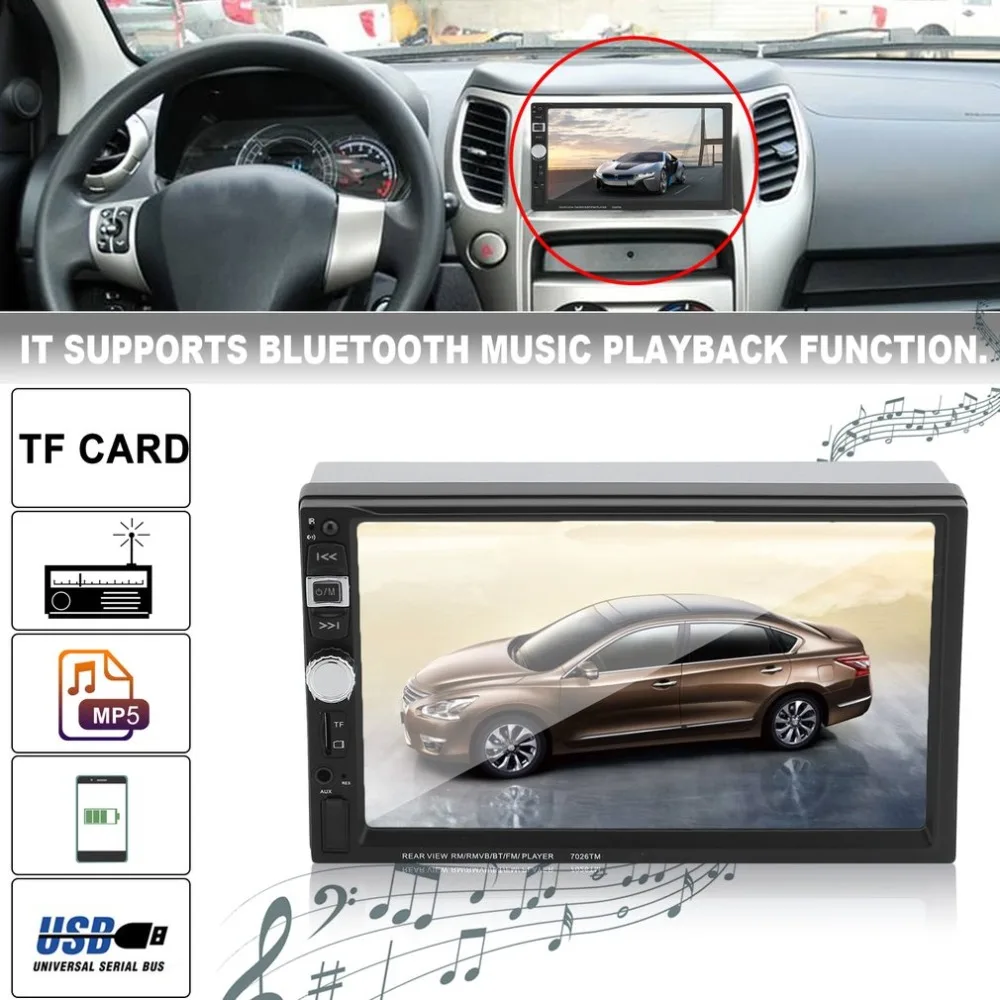 

7026TM Dual Din 7 Inch Car Mp5 Player Multimedia Head Unit FM Radio GPS Navigation Bluetooth USB AUX With Camera