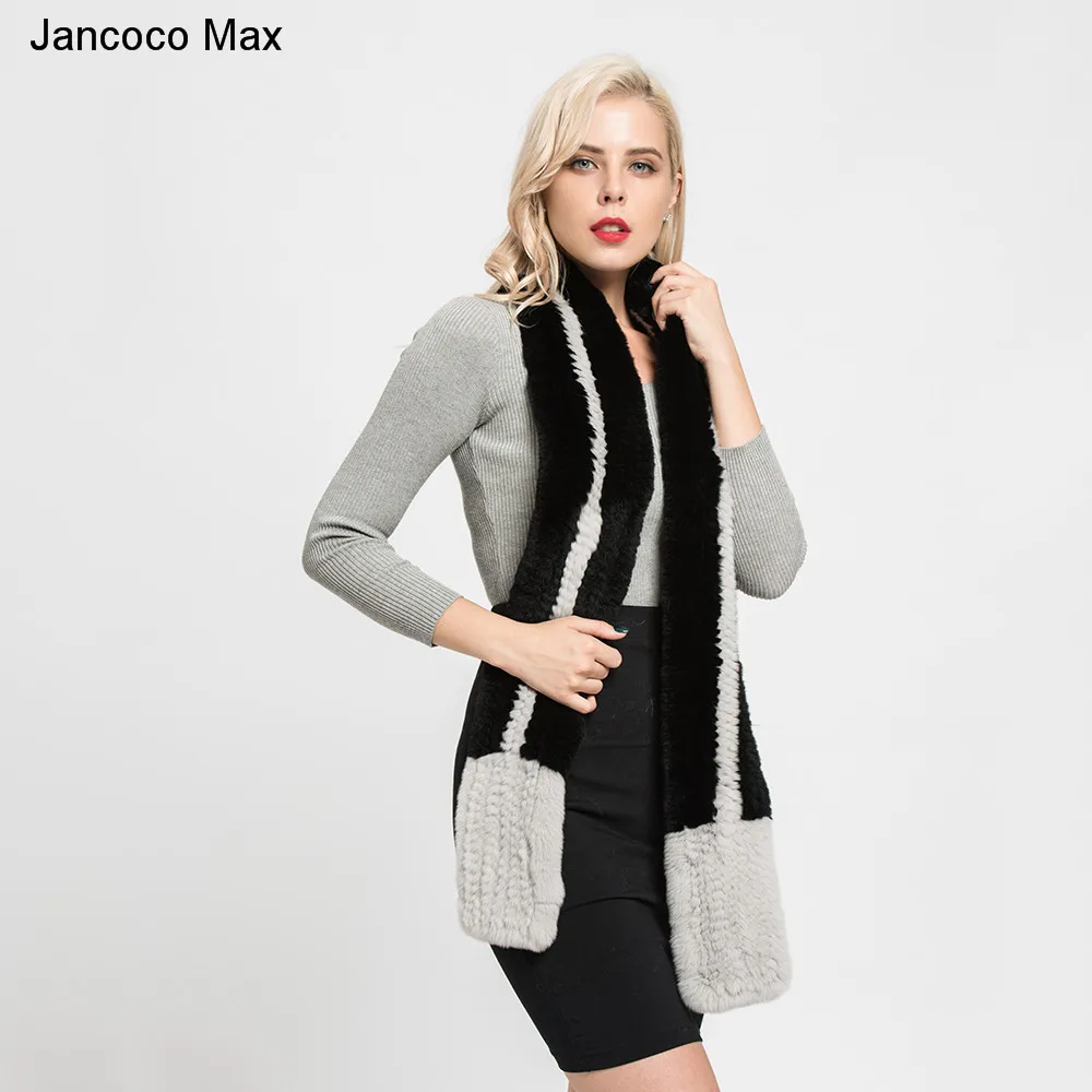 Jancoco Max 2019 зима для женщин реального кролика рекс толстый вязаный шарф мода стиль длинные шали высокого качества обертывания S7190
