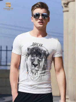 

Fanzhuan Free Shipping men's male 2019 summer short sleeves personality lion print white round neck micro-elastic t shirt 925056