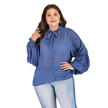 Fat mm large size women's 2019 spring new straps pearl sets of lanterns sleeves chiffon shirt ladies blouse