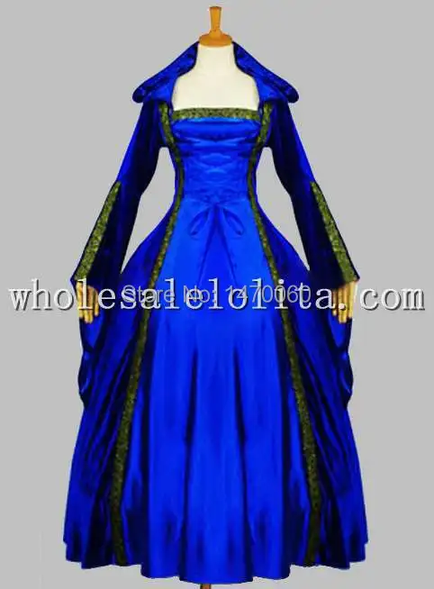 

Gothic Blue Pleuche and Silk-like Euro Court Princess Witch Costume