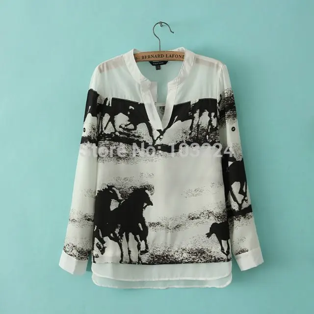 Buy 08 New Fashion Ladies Blouse Vintage Horse Chiffon