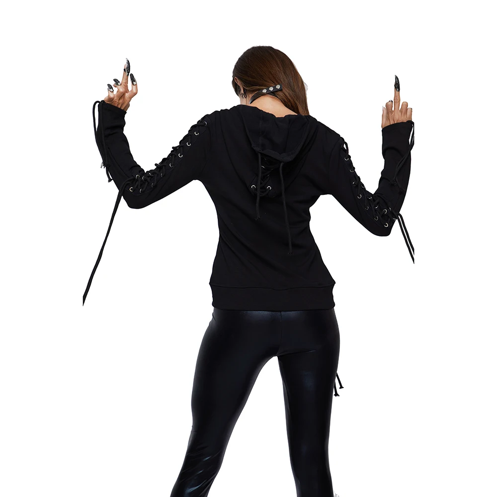  2019 Gothic Punk Women Hoodies Lace up Hooded Long Sleeve Casual Harajuku Darkness Autumn winter Go
