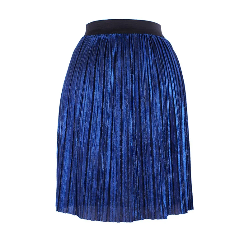 blue loose pleated women summer knee length office lady skirts cheap