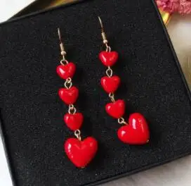 Korean Style Love Heart Pendant Long Tassel Earrings Red Peach Drop For Women Girls Best Gift Wholesale | Украшения и аксессуары