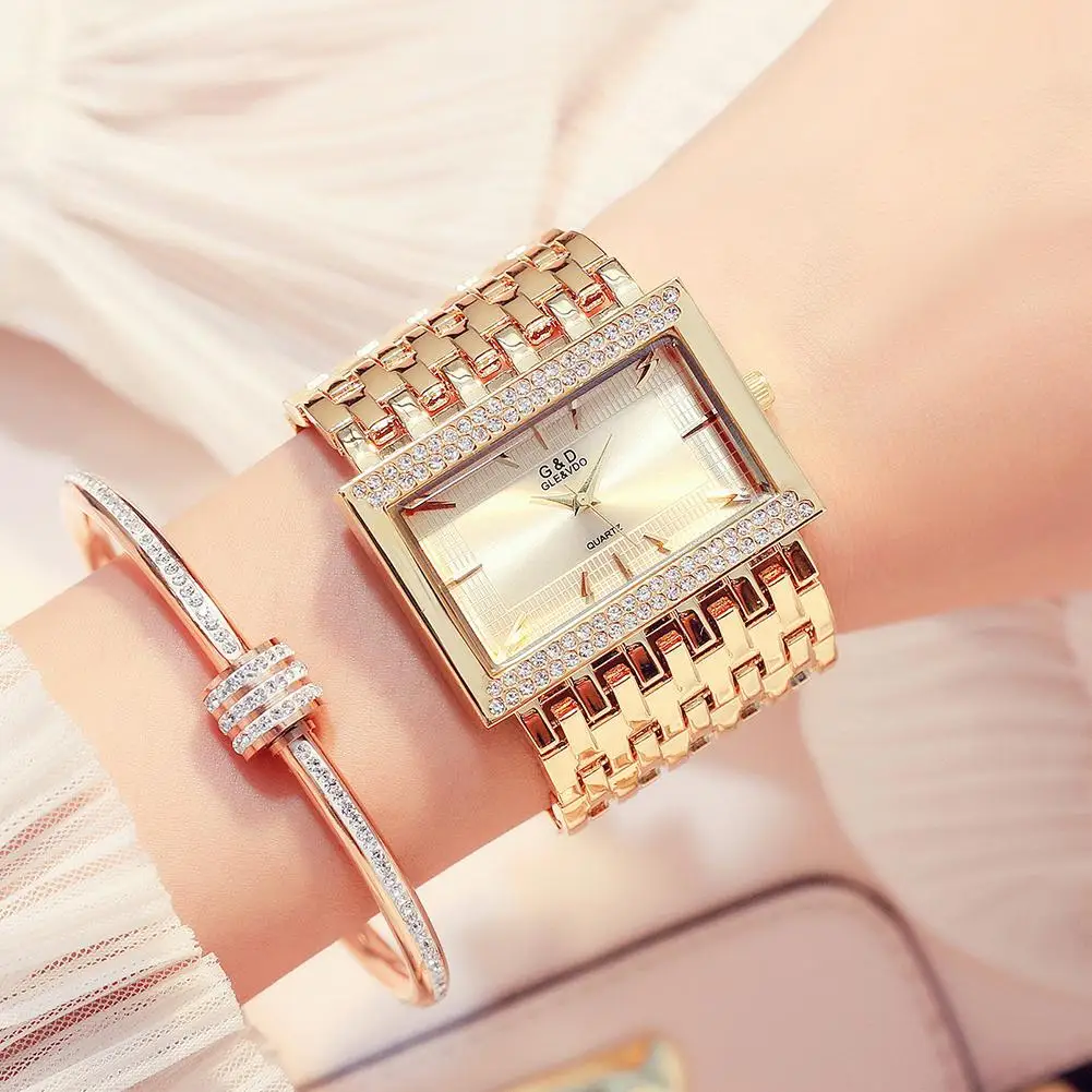 G& D GLE& VDO мужские и женские наручные часы с широким ремешком, браслет-цепочка из сплава, роскошные квадратные кварцевые наручные часы(без цепи - Цвет: 2