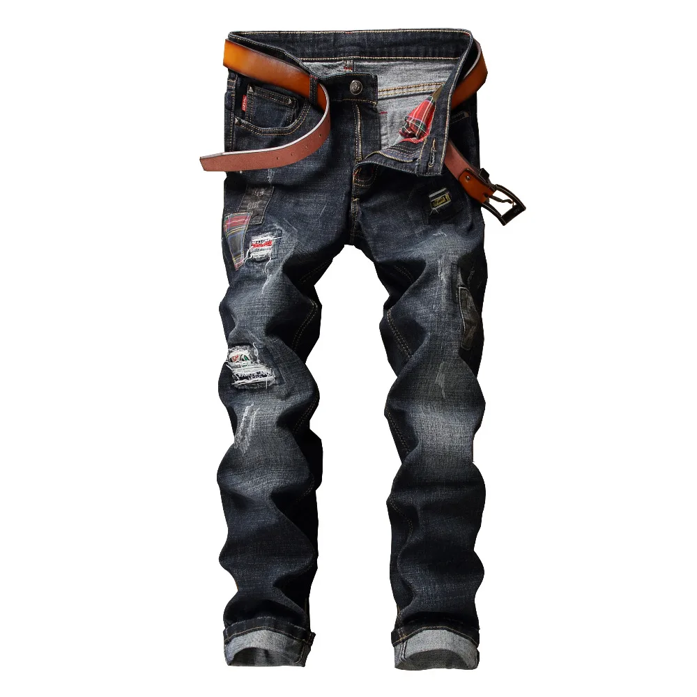 New Hot Sales Mens Jeans Slim Fit Patchwork Straight High Quality Jeans