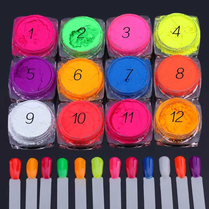 BellyLady, 12 цветов, неоновый пигмент, флуоресцентный эффект, блеск для ногтей, Флуоресцентный цвет, порошок, лак для ногтей, УФ-гель, украшения для ногтей