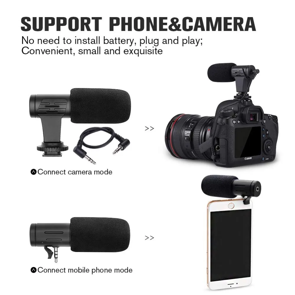 Cardióide para Sony e nikon e dslr Milímetros de Áudio Condensador de Reduzir o Ruído Microfone de Gravação Ruído do Vento 3.5 Ultra wide Studio Microfone Camera do Vento - Image 3