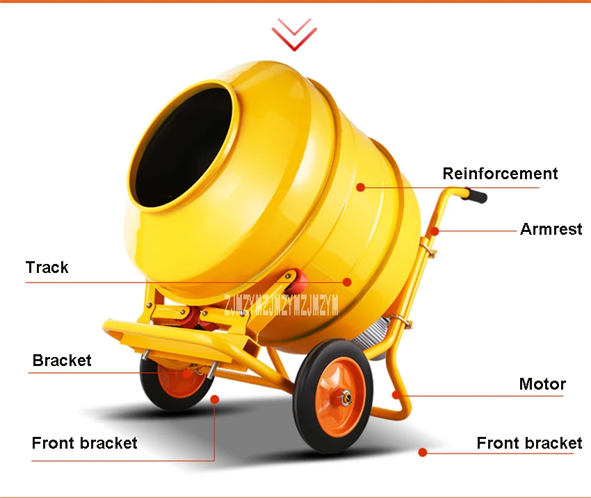 Мелкая бытовая электрическая кормомешалка для животных, высококачественный ручной нажимной цемент, бетон смеситель для раствора 220 В 2800 Вт 350л 30р/мин