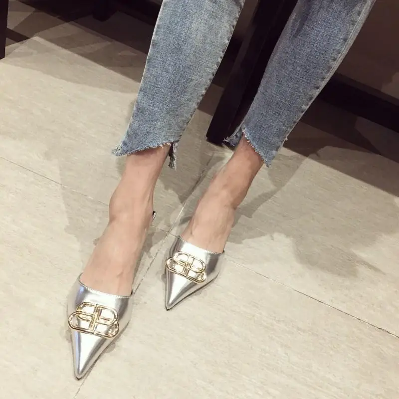 

Women Pointed Toe Mules Kitten Heels Slippers Lady Slip-on Slides Designer