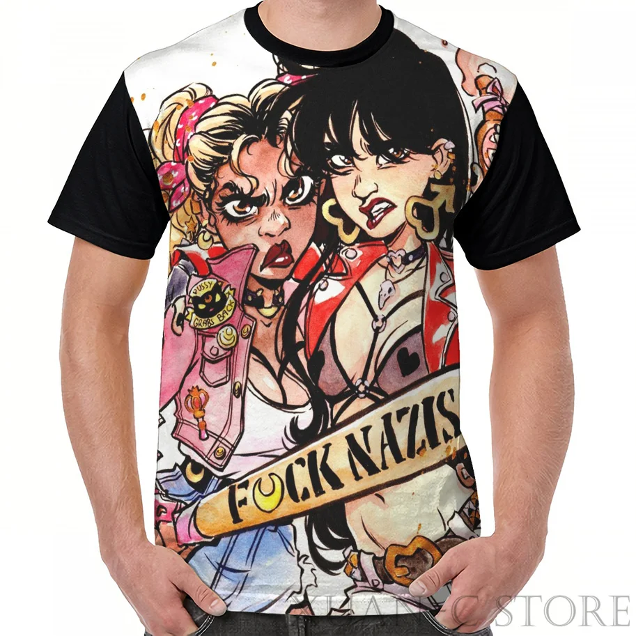 

Summer Fashion printed men t shirt women tops tees Magical Girls Against Nazis Graphic T-Shirt funny Short Sleeve tshirts