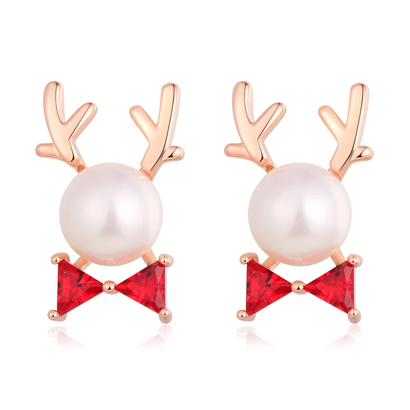 

Hongye Cute Antlers Small Stud Earrings Romantic Simulated-pearl Women Statement Earrings Party Jewelry Christmas Gift N40