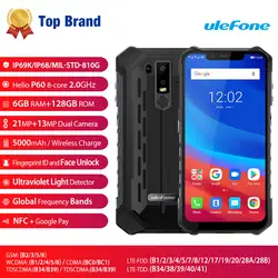 Ulefone Броня 6 IP69K Водонепроницаемый мобильный телефон Android 8,1 6,2 "FHD + Octa Core 6 ГБ + 128 ГБ NFC Face ID Беспроводной зарядки смартфона