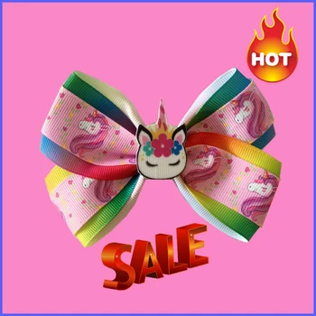 

50 BLESSING Girl 4.5" Two Tone Angel Hair Bow Clip C- happy unicorn Doll Rainbow Baby