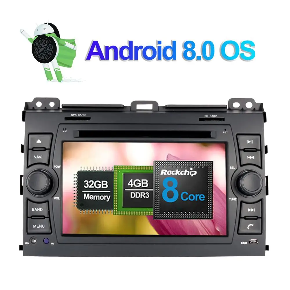 Sale Android 8.0 Octa Core 4GB RAM Car GPS Navigation Head Unit For Toyota Prado 2002-2009 Auto Radio Stereo DVD Multimedia Player 1