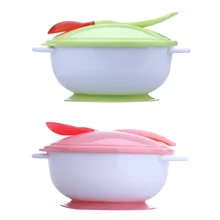 Baby Feeding Bowl with Sucker and Temperature Sensing Spoon Suction Cup Bowl Dishes Slip-resistant Tableware Set for Children