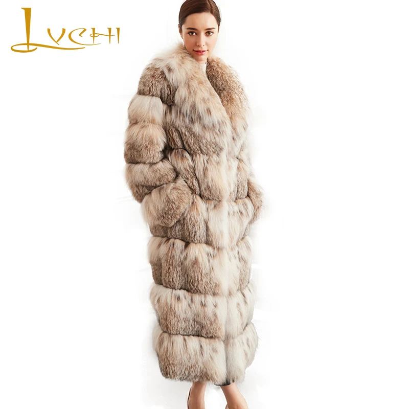 Зимняя коллекция 2019 года от LVCHI женские меховые пальто с изображением
