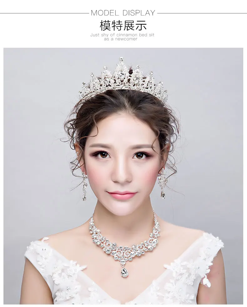 Bride zircão jóia da coroa colar brincos três-pedaço terno do casamento acessórios vestido da noiva headdress (12)