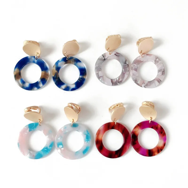 

ZWPON 2018 Geometric Round Leopard Clip Earrings for Women Tortoise Acetate Earrings Fashion Jewelry Statement Round Earings