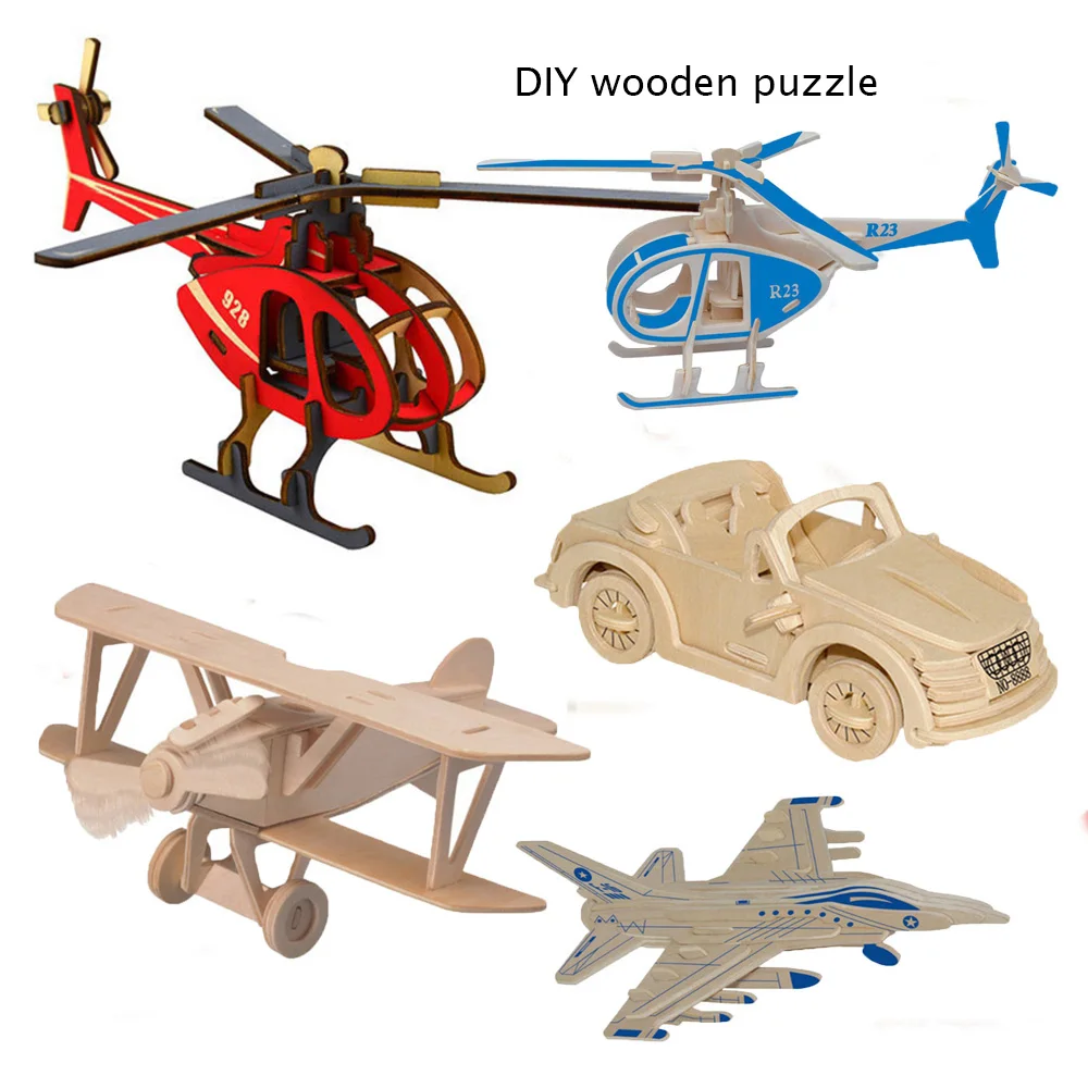 

NEW 3D Natural DIY Wooden Toys Car Airplane Puzzle Game Children hobby Model Building Educational Wood Toy Gift for children