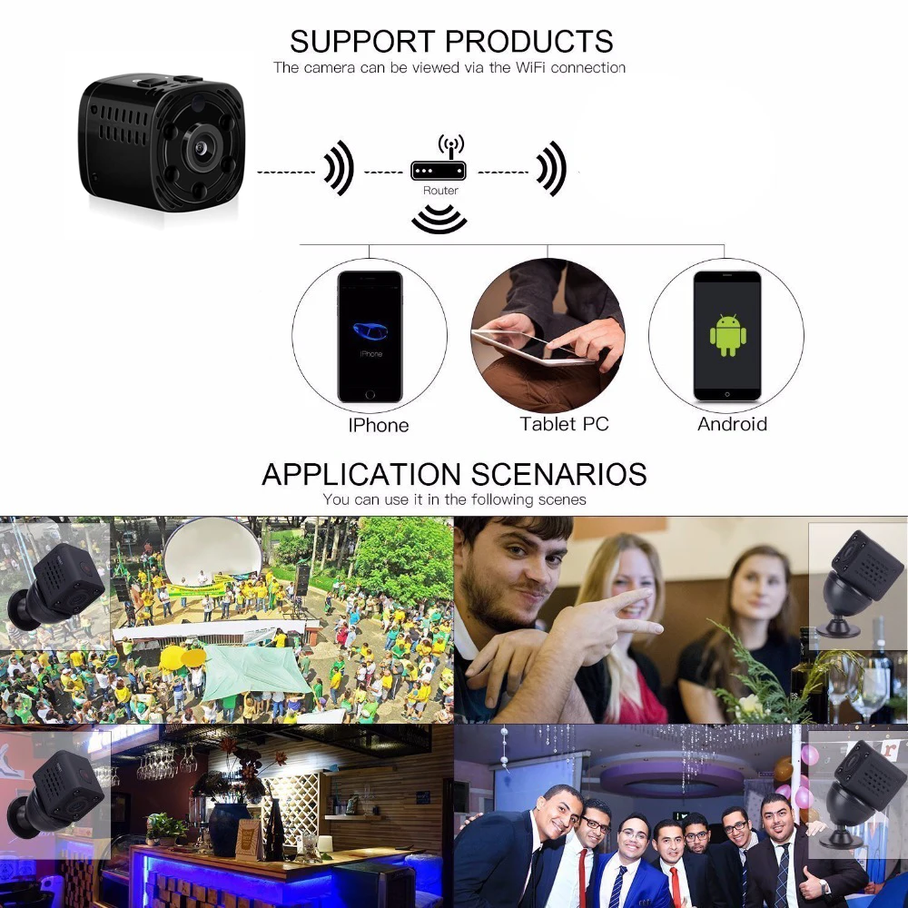 Автоматическая Ночь Версия Wi Fi мини камера беспроводной 1080 P для движения Detectiom