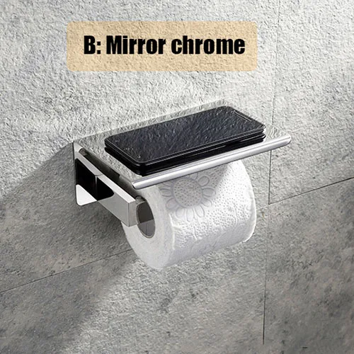 Chrome mirror Черный и зеркальный хромированный держатель для туалетной бумаги с верхней платформой, держатель для телефона из нержавеющей стали, настенный держатель для туалетной бумаги - Цвет: Chrome mirror