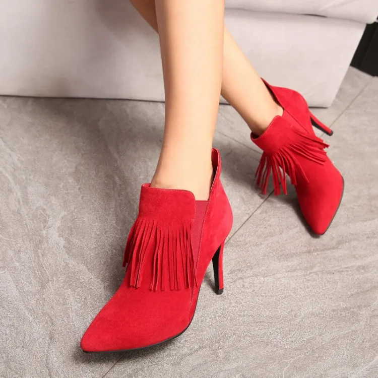 

Big Size 11 12 13 Chelsea Short Sleeve Chelsea Boots with Suede Point and Fine heel and Super High-heel Liquids