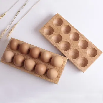 

Wooden Egg Storage Tray with 10 Slots Rubber Wood Double Row Meaty Planting Tray Kitchenware