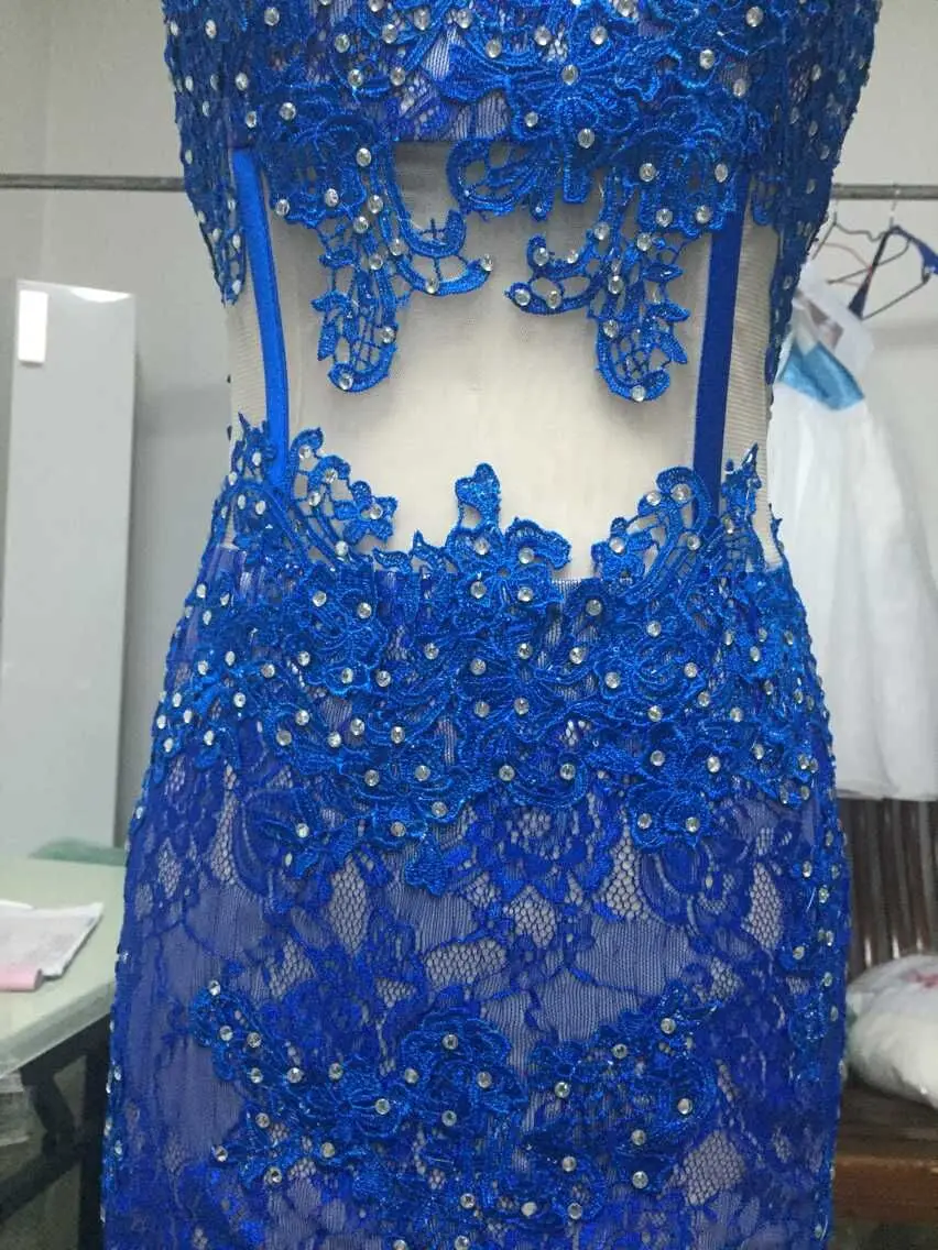 Fotos реалов azul vestido de festa de renda с бисером tomara Квина из мультфильма «Кая короткими изящными кружевными коктейльное платье