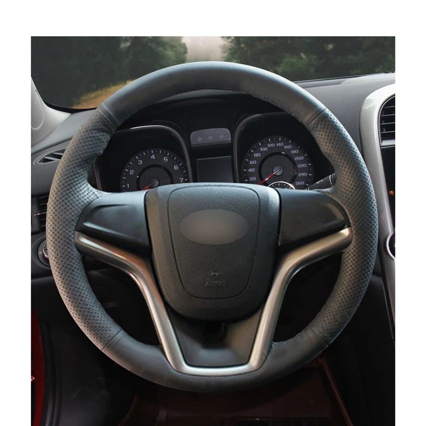 Рука сшитый черный искусственная кожа ПУ Чехлы рулевого колеса автомобиля Обёрточная бумага для Chevrolet Malibu 2011- вольт 2011