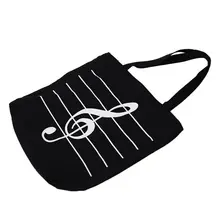 Женская Повседневная Холщовая Сумка для девочек с музыкальными нотами, сумка-тоут, сумка-шоппер, сумка на плечо, черная сумка