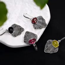 Sterling Silver Antique Upscale Fan-shaped Mosaic Jade Crystal Lady Silver Coin Earrings Earrings Jewelry Wholesale Sterling Silver Antique Upscale Fan-shaped Mosaic Jade Crystal Lady Silver Coin Earrings Earrings Jewelry Wholesale
