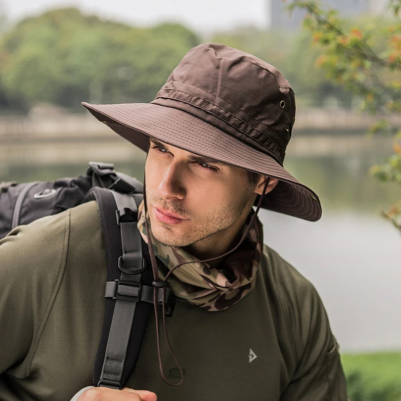 Deykhang Summer Outdoor Fishing Sun UV Protection UPF50 Wide Brim Sport Packable Hat Bucket Cap