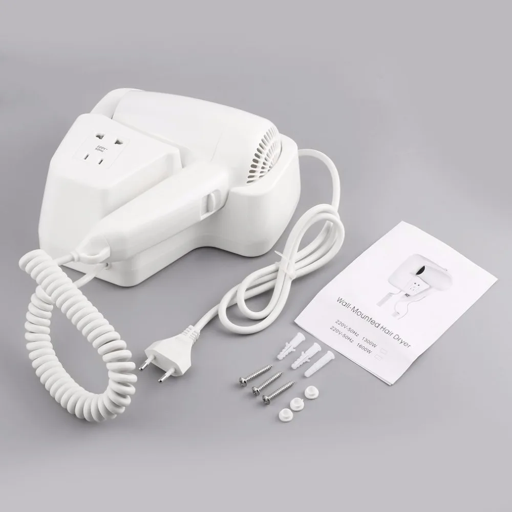 

EU Plug Wall Mounted Hair Dryer Household Appliances Hanging Hair Dryer ABS For Hotel Home Electric Blower 1300W 220V Security