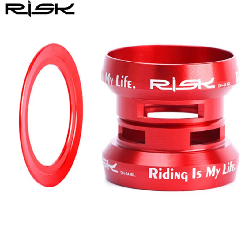 RISK 1-1/8" Ultralight MTB Mountain Bike Headset 34mm Aluminum+Titanium Alloy 7075 CNC Bicycle Cycling Hollow Headset Black/ Red