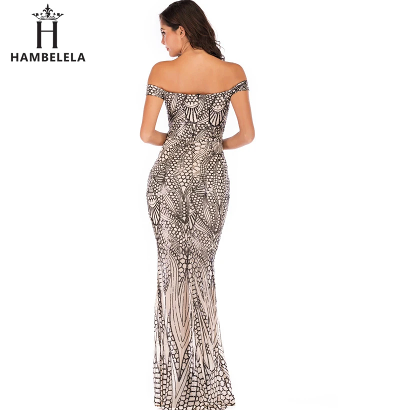HAMBELELA Off Shoulder Black Maxi Gold Dress 2019 Floor Length Bodycon Sequin Dress Women Strapless Formal Party Gown Sexy Dress (12)