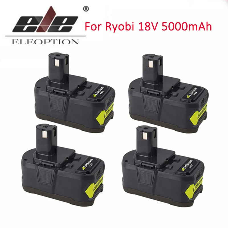 

ELEOPTION 4PCS/Lot 5000mAh Li-Ion 18V Lithium Battery For Ryobi 18V Rechargeable Battery P108 RB18L40 P2000 P310 for ONE+ BIW180