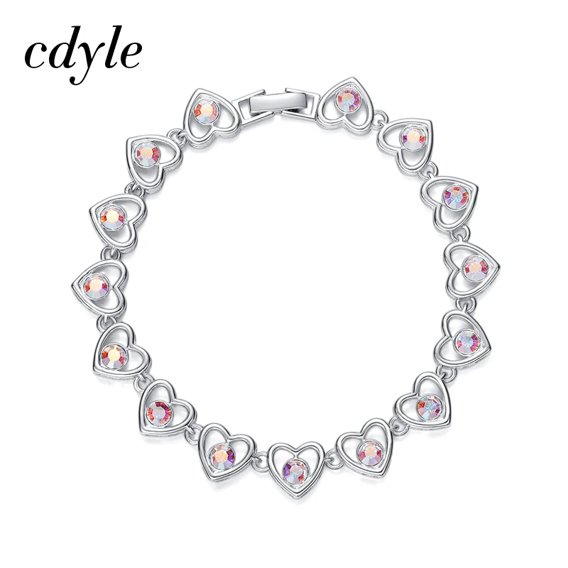 

Cdyle Crystals from Swarovski Women Bracelets & Bangles S925 Sterling Silver Fashion Heart Shape Jewelry Bijoux AB Color New