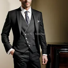 Новое поступление модные Стиль темно-черный Жених Смокинги для женихов максимумом нагрудные One Button Slim Fit Для мужчин Свадебный костюм куртка+ брюки+ галстук