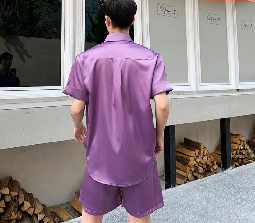 M-xl! Летний дизайнерский многокарманный атласный костюм футболка с шортами tide брендовая мужская рубашка с коротким рукавом Горячие брюки из двух частей
