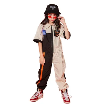 

Spring Autumn Adlut Kids Hip Hop Tribal Dance Costume wear Boys Girls Patchwork overalls one piece Pants harem jazz jumpsuit