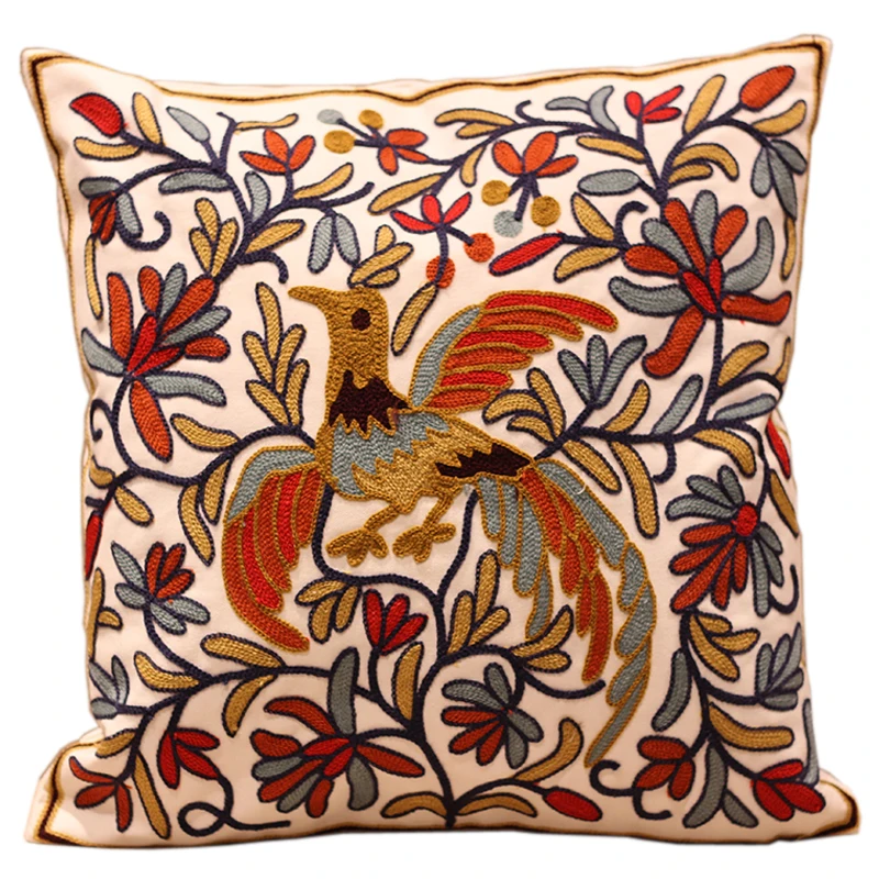 High Quality Phoenix Embroidered Sofa Cushion Cover 100 Cotton