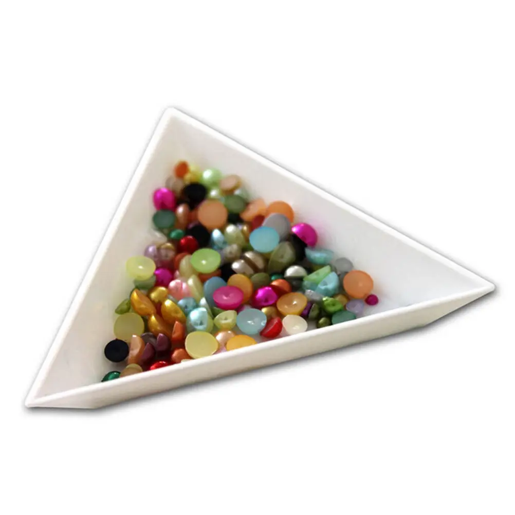 

2Pcs White Craft Nail Art Rhinestones Beads Container Holder Triangle Plastic Nail Art Decorations Tools